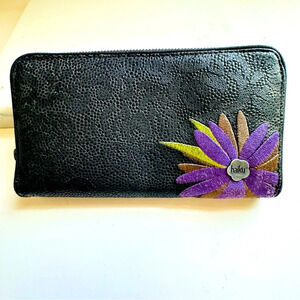 Haiku RFID Floral Textured Canvas Leather Large Zip Around Wallet